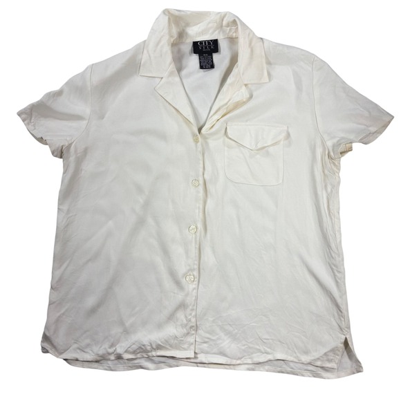 City Silk Women's Small White 100% Silk Short Sleeve Button Down Shirt Top - Picture 1 of 7